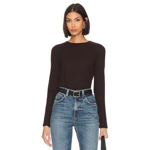 Vince Plaid Jacquard Long Sleeve Crew Neck Top Black Fig Jersey Knit Size Medium